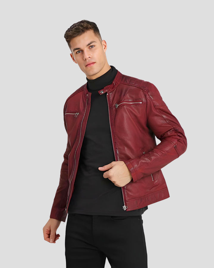 Mens Ben Red Biker Leather Jacket – NYC Leather Jackets