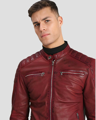 Men's Ben Red Biker Leather Jacket – view 4