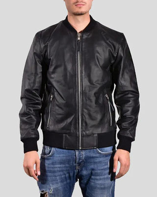Men's Bran Black Bomber Leather Jacket