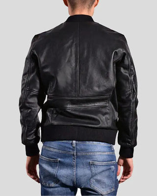 Men's Bran Black Bomber Leather Jacket – view 2