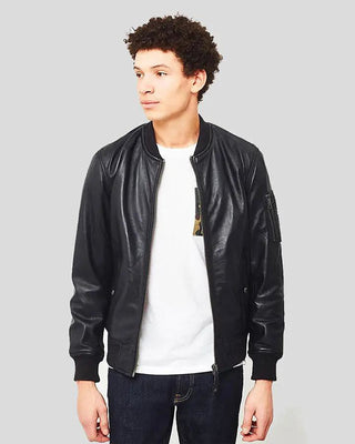 Men's Leon Black Bomber Genuine Leather Jacket