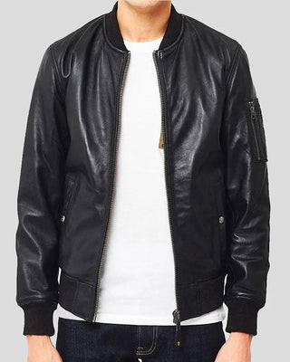 Men's Leon Black Bomber Genuine Leather Jacket – view 2
