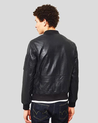 Men's Leon Black Bomber Genuine Leather Jacket – view 3