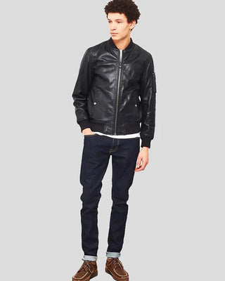 Men's Leon Black Bomber Genuine Leather Jacket – view 4