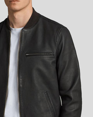 Men's Denzel Black Bomber Leather Jacket – view 4