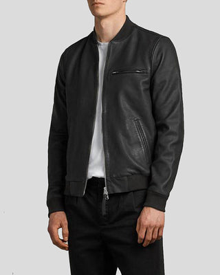 Men's Denzel Black Bomber Leather Jacket – view 2