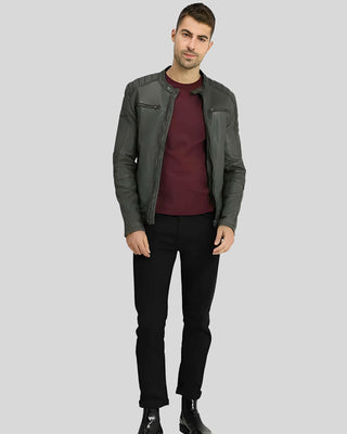 Men's Buck Grey Biker Genuine Leather Jacket