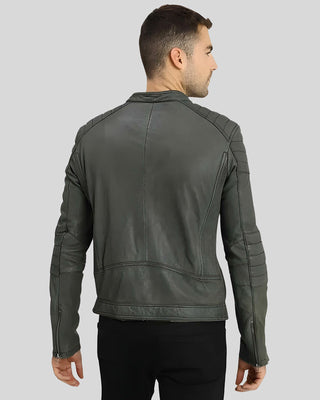 Men's Buck Grey Biker Genuine Leather Jacket – view 2