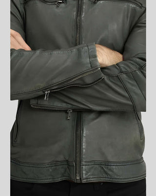 Men's Buck Grey Biker Genuine Leather Jacket – view 3