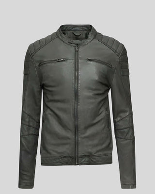 Men's Buck Grey Biker Genuine Leather Jacket – view 4