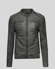 Buck Grey Biker Genuine Leather Jacket