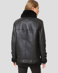 Catalina Black Biker Shearling Leather Jacket back view
