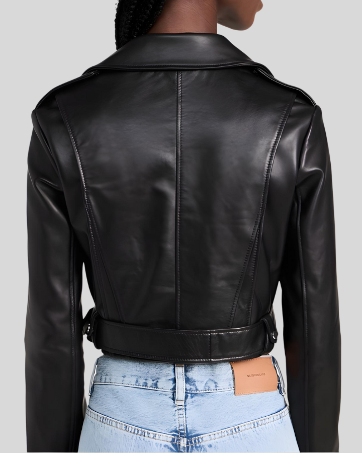 Women's Stylish Cropped Black Leather Moto Jacket – NYC Leather