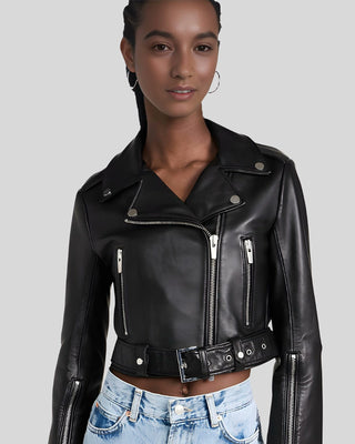 Women's Chic Urbanite Cropped Black Leather Moto Jacket – view 3