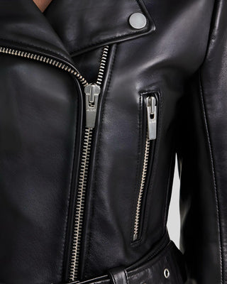 Women's Chic Urbanite Cropped Black Leather Moto Jacket – view 4