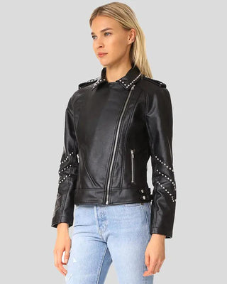Women's Dani Black Studded Leather Jacket – view 3