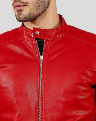 Men's Declan Red Racer Leather Jacket – view 4