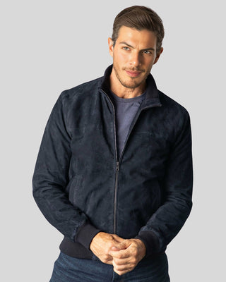 Men's Demir Blue Suede Bomber Leather Jacket