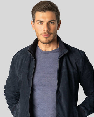 Men's Demir Blue Suede Bomber Leather Jacket – view 2