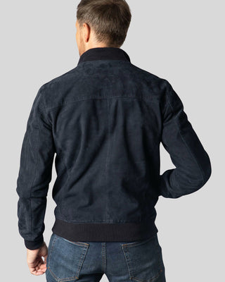 Men's Demir Blue Suede Bomber Leather Jacket – view 3