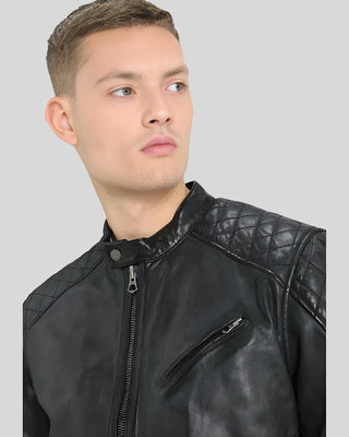 Men's Dion Black Motorcycle Leather Jacket – view 2