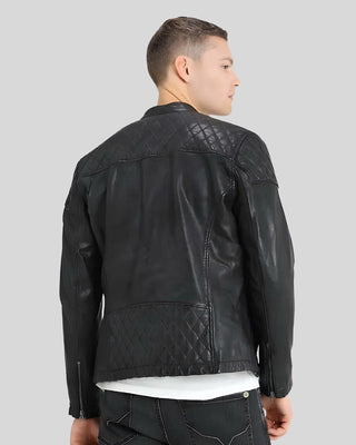 Men's Dion Black Motorcycle Leather Jacket – view 3