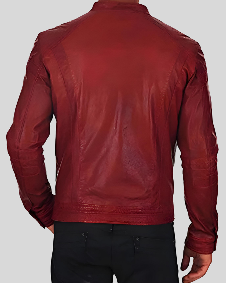 Mens Dominic Red Racer Leather Jacket - NYC Leather Jackets