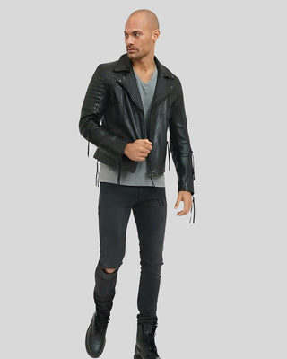Men's Dylan Black Motorcycle Leather Jacket – view 3