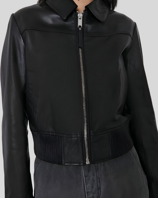 Elegant Noir Black Leather Bomber Jacket 3