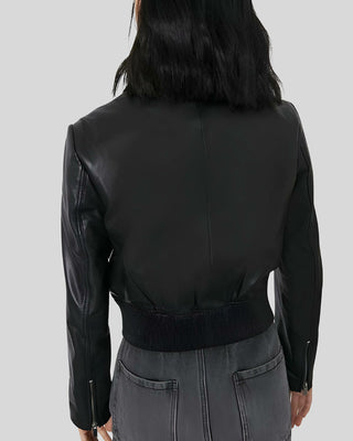 Women's Elegant Noir Black Leather Bomber Jacket – view 4