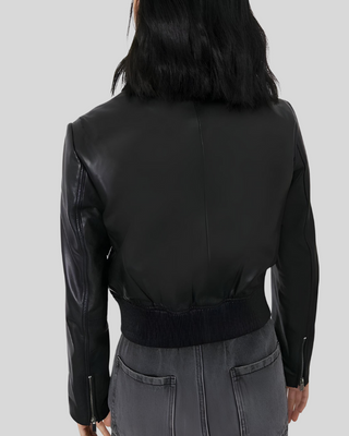 Elegant Noir Black Leather Bomber Jacket 4