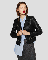 Elise Black Biker Leather Jacket 1