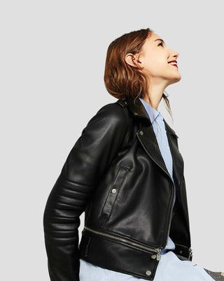 Women's Elise Black Biker Leather Jacket – view 2
