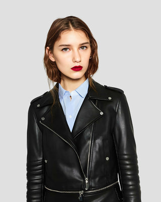 Women's Elise Black Biker Leather Jacket – view 4