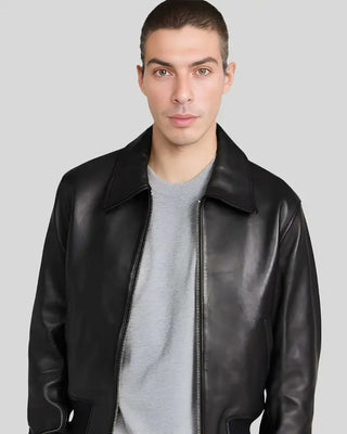Men's Ethan Classic Leather Bomber Jacket