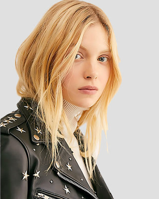 Women's Eva Black Studded Leather Jacket – view 4