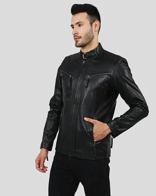 Men's Everet Black Racer Leather Jacket – view 6