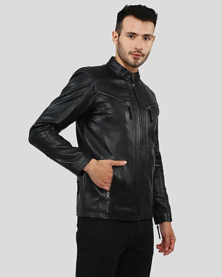 Men's Everet Black Racer Leather Jacket – view 7