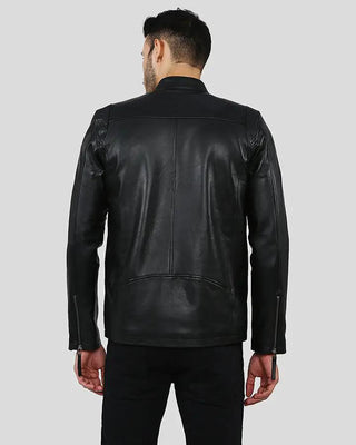 Men's Everet Black Racer Leather Jacket – view 2