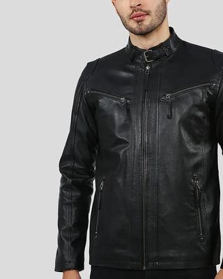 Men's Everet Black Racer Leather Jacket – view 3