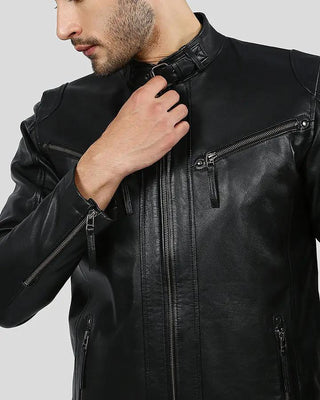 Men's Everet Black Racer Leather Jacket – view 4