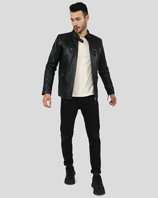 Men's Everet Black Racer Leather Jacket – view 5