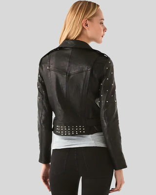 Women's Ezra Black Studded Leather Jacket – view 2