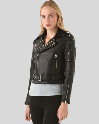 Women's Ezra Black Studded Leather Jacket – view 3