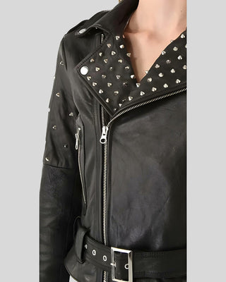 Women's Ezra Black Studded Leather Jacket – view 4