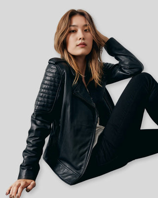 Women's Raven Black Quilted Biker Leather Jacket