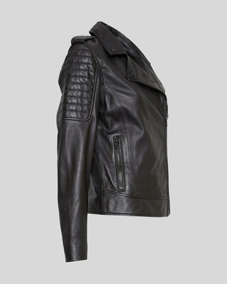 Women's Raven Black Quilted Biker Leather Jacket – view 5