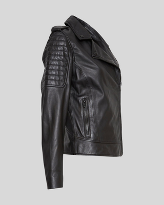 Side view of Raven Black Quilted Biker Leather Jacket