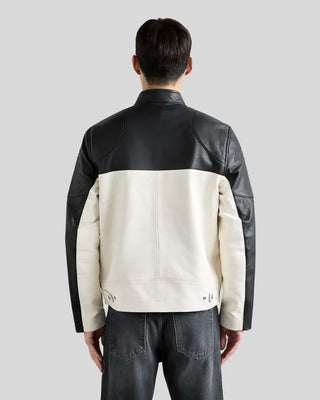 Men's Luca Black & White Contrast Leather Racer Jacket – view 2