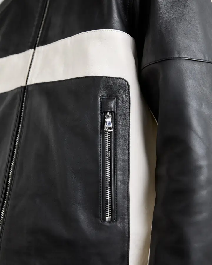 Mens Luca Black & White Contrast Leather Racer Jacket - Bold Mens Luca Black & White Contrast Leather Racer Jacket - Bold